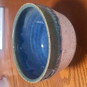 Watts Bowl Candy Dish Studio Pottery Blue Drip Glaze Signed Handmade